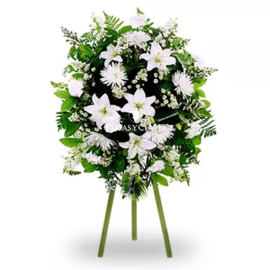 Corona Fúnebre con Lilium y margaritas.