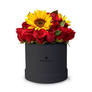 Box negro con Rosas y Girasoles