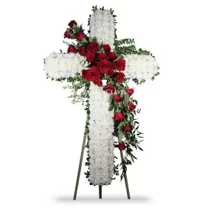 Cruz de Condolencias Grande con Rosas Rojas
