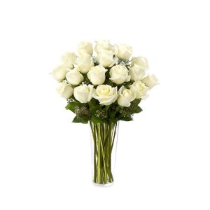 Florero de vidrio con rosas blancas. Envio flores dia de la madre en lima peru