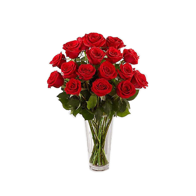 Florero de vidrio con rosas rojas. Envio flores dia de la madre en lima peru