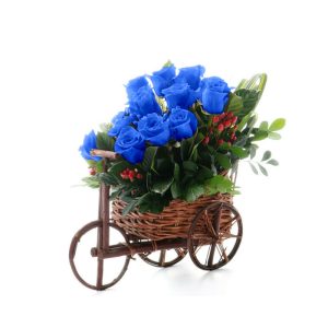 Carreta con rosas azules