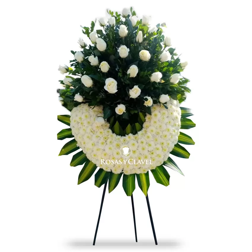 corona de pompones rosas blancas