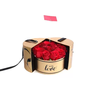 Box sorpresa circular abierto con rosas